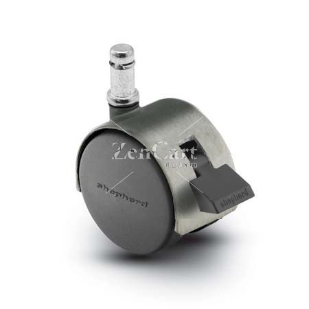 (image for) Caster; Twin; Swivel; 2" (50mm); Nylon; Grip Ring; 7/16"x1-7/16"; Satin Chrome; Zinc Body; 75#; Wheel Brake; Hood (Item #67722)
