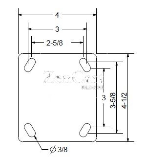 (image for) Caster; Swivel; 6" x 2"; PolyU (Donut) on Alum; Plate (4"x4-1/2"; holes: 2-5/8"x3-5/8" slots to 3"x3"; 3/8" bolt); Zinc; Precision Ball Brng; 1000#; Brake (Item #64330)