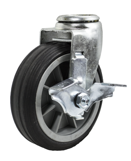 (image for) Caster; Swivel; 6\" x 2\"; Solid Rubber on Plastic Hub; Hollow Kingpin (1/2\" bolt hole); Ball Brng; 350#; Ribbed Tread; Wheel Brake (Item #64280)