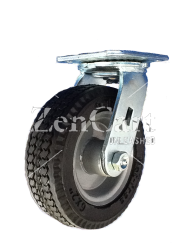 (image for) Caster; Swivel; 10" x 3"; Flat Free (Black); Plate (4"x4-1/2"; holes: 2-5/8"x3-5/8" slots to 3"x3"; 3/8" bolt); Zinc; Ball Brng; 280#; Sawtooth tread (Item #66576)