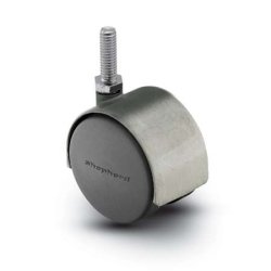 Caster; Twin; Swivel; 2-3/8 (60mm); Nylon; Threaded Stem; 5/16-18TPI x 7/8; Satin Chrome; Zinc Body; 100#; Hood (Item #66169)