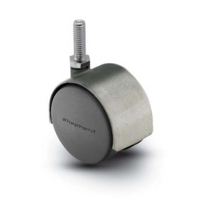(image for) Caster; Twin; Swivel; 2in (50mm); Nylon; Threaded Stem; 3/8-16TPI x 3/4; Satin Chrome; Zinc Body; 75#; Hood (Item #68176)