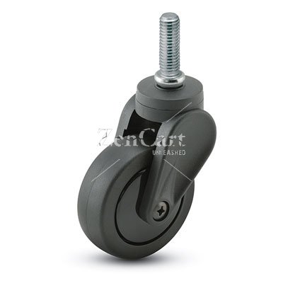 (image for) Caster; Swivel; 3" x 15/16"; Black PolyU on PolyO; Threaded Stem (3/8"-16TPI x 3/4"); Black GFN Rig; Delrin Bushing; 120#; Thread guards (Item #65081)