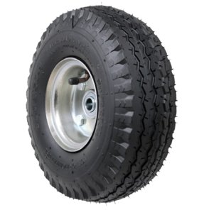 (image for) Wheel; 10"x3-1/2" (4.10/3.50-4); Pneumatic (Black); Precision Ball Brng; 5/8" Bore; 2-1/4" Hub Length; 500#; Offset Bolted Hub (Item #89026)
