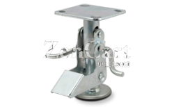 (image for) Floor Lock; For 5" Caster; 6-1/2" Extended ; Plate (4"x4-1/2"; holes: 2-5/8"x3-5/8" slots to 3"x3"; 3/8" bolt); Zinc; Kick Bar Style (Replacement pad #87791) (Item #87790)