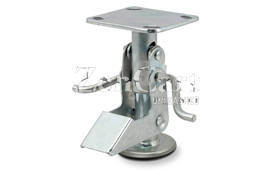 (image for) Floor Lock; For 5" Caster; 6-1/2" Extended ; Plate (4"x4-1/2"; holes: 2-5/8"x3-5/8" slots to 3"x3"; 3/8" bolt); Zinc; Kick Bar Style (Replacement pad #87791) (Item #87790)