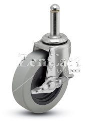 (image for) Caster; Swivel; 5" x 1-1/4"; Thermoplastized Rubber (Gray); Grip Ring (7/16"x1-3/8"); Zinc; Plain bore; 300#; Side friction brake (Item #66529)