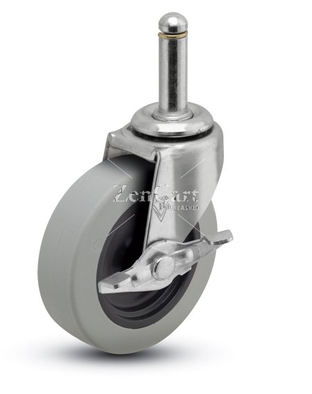 (image for) Caster; Swivel; 3" x 13/16"; PolyU on PolyO (Gray); Grip Ring (7/16x1-7/16); Zinc; Plain bore; 120#; Side friction brake (Item #66565)