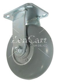 (image for) Caster; Rigid; 8"x2"; Balloon Rubber (Gr) on Alum; Plate (4"x4-1/2"; holes: 2-5/8"x3-5/8" slot to 3"x3"; 3/8" bolt); Zinc; Ball Brng; 500# (Item #67429)