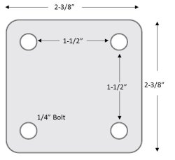 (image for) Caster; Swivel; 3" x 7/8"; TPR Rubber; Plate (2-3/8" Square: holes: 1-1/2"x1-1/2" (slots to 1-7/8"x1-7/8"); 1/4" bolt); Chrome; Ball Brng; 140#; Total Lock (Item #63697)