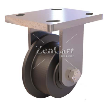 (image for) Caster; Rigid; 5" x 1-7/16" (6"x1-13/16"); Single Flange Compressed Nylon;Plate (4"x4-1/2"); Zinc; Twin 6205 Bearings; 1200# (Item #63155)