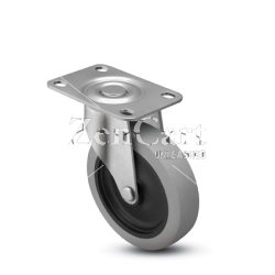 (image for) Caster; Swivel; 2" x 1"; Thermoplastized Rubber (Gray); Plate (1-7/8" x 2-9/16"; holes: 15/16" x 2-1/8"; 1/4" bolt); Zinc; Plain bore; 80# (Item #63825)
