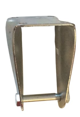 (image for) Yoke; Rigid; 4" x 1-1/4"; Top Plate (2-3/8"x3-5/8"; holes: 1-3/4"x2-7/8" slotted to 3"; 5/16" bolt); Zinc; 3/8" Bore; 1-9/16" Hub Length; 350# (Item #88750)