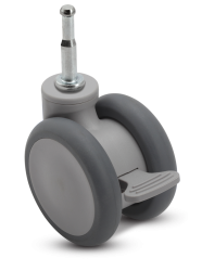 Caster; Twin Wheel; Swivel; 65mm; Thermoplastized Rubber (Gray); Grip Neck (5/16x1-1/2); Gray; Riveted Axle; 110#; Wheel Brake (Item #66695)