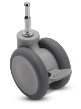(image for) Caster; Twin Wheel; Swivel; 65mm; Thermoplastized Rubber (Gray); Grip Neck (5/16x1-1/2); Gray; Riveted Axle; 110#; Wheel Brake (Item #66695)