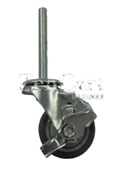 (image for) Caster; Swivel; 3" x 1-1/4"; Gray TPR Rubber; Threaded Stem (1/2"-13TPI x4"); Zinc; Prec Ball Brngs; 210#; Dust Cover (Plastic); Thread guards; Wheel Brake (Item #63367)