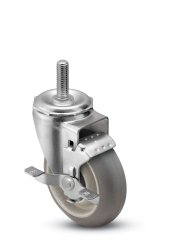 Caster; Swivel; 5" x 1-1/4"; Monoprene (Donut); Stem (1/2"-13TPI x 1-1/2"); Prec BB; 325#; Bearing Cover; Brake (PGS50748ZN-DMT32(GG)TB / 111932) (Item #63669)