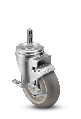 Caster; Swivel; 5" x 1-1/4"; Monoprene (Donut); Stem (1/2"-13TPI x 1-1/2"); Prec BB; 325#; Bearing Cover; Brake (PGS50748ZN-DMT32(GG)TB / 111932) (Item #63669)