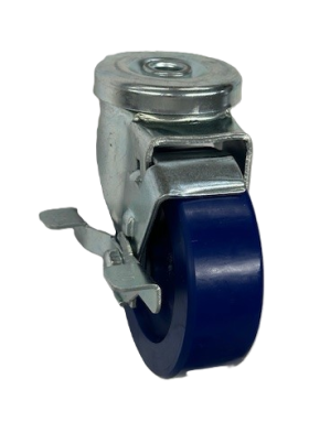 (image for) Caster; Swivel; 4" x 1-1/4"; Polyurethane (Solid); Hollow Kingpin (1/2" bolt hole); Zinc; Delrin Spanner; 350#; Dust Cover (Mtl); Wheel Brake (Item #63910)