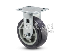 (image for) Caster; Rigid; 8" x 2"; Blue Thermo-Urethane; Plate (4"x4-1/2"; holes: 2-5/8"x3-5/8" slots to 3"x3"; 3/8" bolt); Zinc; Dual Sealed Prec Ball Brng; 1200# (Item #63749)