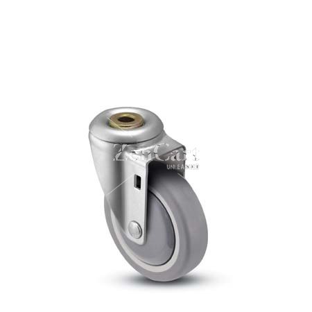(image for) Caster; Swivel; 5" x 1-1/4"; PolyU on PolyO (Gray); Hollow Kingpin (1/2" bolt hole); Zinc; Precision Ball Brng; 315#; Dust Cover (Mtl); Thread guards; Brake (Item #64755)