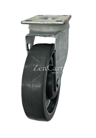 (image for) Caster; Swivel; 5" x 1-1/4"; Gray Rubber on Alum; Plate (2-1/2"x3-3/4"; holes: 1-3/4"x2-7/8" slots to 3"; 5/16" bolt); Zinc; Prec Ball Brngs; 250#; Dust Cover (Item #62921)