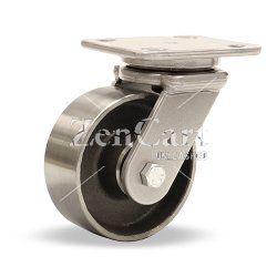 (image for) Caster; Swivel; 8"x3"; Steel (Forged); Plate (4-1/2"x6-1/4"; holes: 2-7/16"x4-15/16" slots to 3-3/8"x5-1/4"; 1/2" bolt); Zinc; Roller Brng; 2000# (Item #63242)