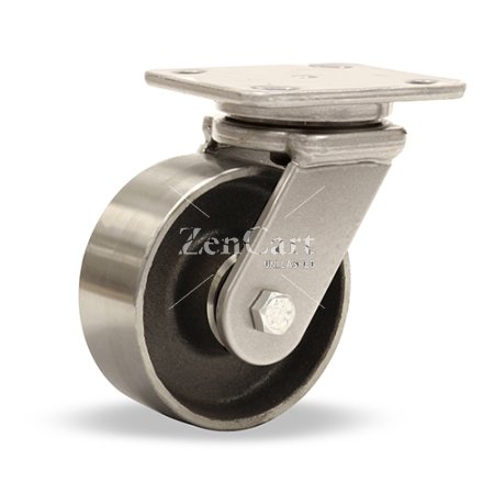 (image for) Caster; Swivel; 6" x 2"; Steel (Forged); Top Plate (4"x4-1/2"; holes: 2-5/8"x3-5/8" slotted to 3"x3"; 3/8" bolt); Zinc; Roller Brng; 1250#; Temp to 1300 deg. (Item #65864)
