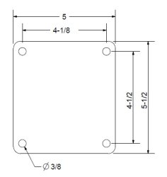 (image for) Caster; Swivel; 5" x 2"; PolyU (Crowned) on Cast (Bl/Bk); Top Plate (5"x5-1/2"; holes: 4-1/8"x4-1/2"; 3/8" bolt); Zinc; Roller Brng; 1250# (Item #66452)