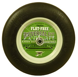 (image for) Flat Free Wheelbarrow Wheel; 4.80/4.00-8 (16" x 3-1/2"); Ball Brng; 5/8" Bore; 6" Hub Length; 500#; Centered One-piece Hub; Ribbed Tread (Item #88707)