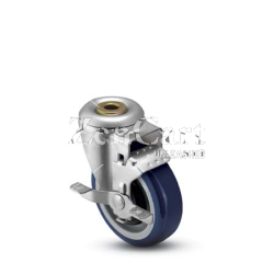(image for) Caster; Swivel; 3" x 1-1/4"; PolyU on PolyO (Blue); Hollow Kingpin (1/2" bolt hole); Zinc; Precision Ball Brng; 250#; Bearing Cover; Dust Cover; Tread brake (Item #64532)