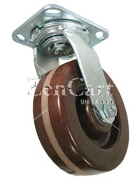 (image for) Caster; Swivel; 6" x 2"; Phenolic High Temp (BR); Plate (4"x4-1/2"; holes: 2-5/8"x3-5/8" slots to 3"x3"; 3/8" bolt); Zinc; Roller Brng; 1200#; Hi-temp (550 deg) (Item #69725)