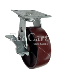 (image for) Caster; Swivel; 6" x 2"; Steel (Crowned Ductile); Plate (4-1/2"x6-1/4"; holes: 2-7/16"x4-15/16" slots to 3-3/8"x5-1/4"; 1/2" bolt); Roller Brng; 2000#; Cam Brk (Item #66113)