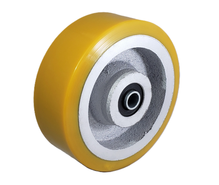(image for) Caster; Rigid; 6" x 3"; PolyU on Steel; Plate (5-1/4"x7-1/4"; holes: 3-3/8"x5-1/4" slots to 4-1/8"x6-1/8"; 1/2" bolt); Zinc; Tapered Rlr Brng; 3500# (Item #63185)