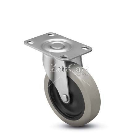 (image for) Caster; Swivel; 3" x 13/16"; PolyU on PolyO (Gray); Plate (2-5/8"x3-3/4"; holes: 1-3/4"x2-3/4" slotted to 3"; 5/16" bolt); Zinc; Plain bore; 120# (Item #64193)