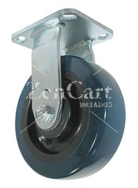 (image for) Caster; Rigid; 5" x 2"; PolyU on PolyO (Blue); Plate (2-1/2"x3-5/8"; holes: 1-3/4"x2-7/8" slotted to 3"; 5/16" bolt); Zinc; Roller Brng; 375# (Item #65266)