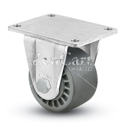 (image for) Caster; Rigid; 3" x 1-13/16"; Urethane (Gray); Plate (3-1/8"x4-1/8"; holes: 2-3/8"x3-3/8"; 5/16" bolt); Zinc; Roller Brng; 1000# (Item #64284)