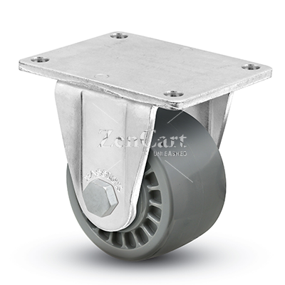(image for) Caster; Rigid; 3" x 1-13/16"; Urethane (Gray); Plate (3-1/8"x4-1/8"; holes: 2-3/8"x3-3/8"; 5/16" bolt); Zinc; Roller Brng; 1000# (Item #64284)