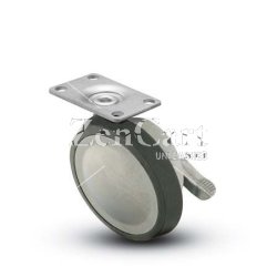 (image for) Caster; Ball; Swivel; 3"; Rubber; Top Plate; 1-3/16"x2"; holes: 13/16"x1-9/16"; 3/16" bolt; Chrome; Satin; Acetyl/ Resin Brng; 100#; Whl Lck (Item #69633)