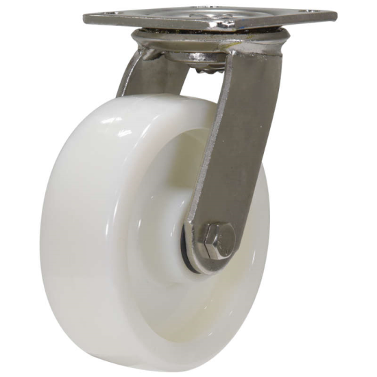 (image for) Caster; Swivel; 6\" x 2\"; Nylon; Plate (4\"x4-1/2\"; holes: 2-5/8\"x3-5/8\" slots to 3\"x3\"; 3/8\" bolt); Zinc; Sealed Prec Ball Brngs; 1250# (Item #63049)
