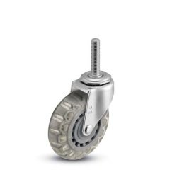 Caster; Swivel; 2" x 13/16"; Polyurethane (Clear); Threaded Stem (5/16"-18TPI x 3/4"); Zinc; Plain bore; 90# (Item #64971)