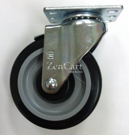 (image for) Caster; Std; Swivel; 3"-1/2 x 1-1/4"; PolyU on PolyO (Black); Top Plate TP06; Zinc; Ball Bearing Brng; Wgt Cap 250# (Item #69941)