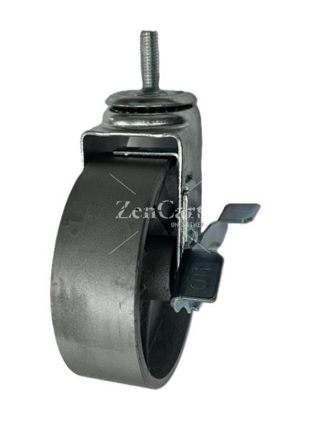 (image for) Caster; Swivel; 6" x 2"; Cast Iron; Threaded Stem (1/2"-13TPI x 1-1/2"); Zinc; Roller Brng; 375#; Tread Brake (Item #63281)