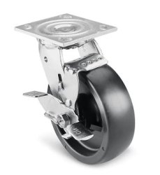 Caster; Swivel; 4" x 2"; Polyolefin; Plate; 4"x4-1/2"; holes: 2-5/8"x3-5/"8 (slotted to 3"x3"); 3/8" bolt; Zinc; Delrin Spanner; Wgt Cap: 700#; Wheel Brake (Item #65913)
