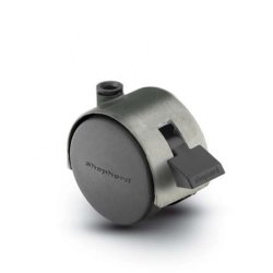 Caster; Twin; Swivel; 2" (50mm); Nylon; Stemless; Satin Chrome; Zinc Body; 75#; Pedal Lock; Wheel; Hood (Receives Shepherd 5/16" x 1-1/4" stem) (Item #68631)