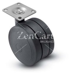 (image for) Caster; Twin; Swivel; 2-3/8" (60mm); Polyurethane; Top Plate; 1-1/2"x1-1/2"; hole spacing: 1"x1"; 3/16" bolt; Black; Zinc Body Brng; 100# (Item #69448)