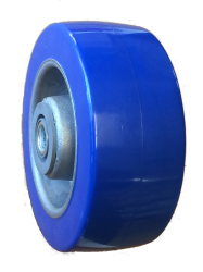 (image for) Caster; Swivel; 6" x 2"; PolyU on Alum; Plate (4-1/2"x6-1/4"; holes: 2-7/16"x4-15/16" slots to 3-3/8"x5-1/4"; 1/2" bolt); Roller Brng; 1200#; Kingpinless; Brake (Item #63359)