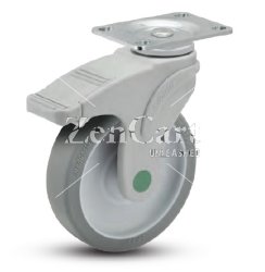 (image for) Caster; Swiv; 4" x 1-1/4"; TPR (GY); Plt (2-1/2"x3-5/8": hls: 1-3/4"x2-13/16" (slot to 3-1/16"); 5/16" bolt); Nylon; Prec Ball Brng; 150#; Non-Magn.; Ttl. Lock (Item #63313)