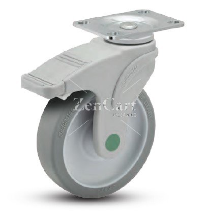 (image for) Caster; Swiv; 5" x 1-1/4"; TPR (GY); Plt (2-1/2"x3-5/8": hls: 1-3/4"x2-13/16" (slot to 3-1/16"); 5/16" bolt); Nylon; Prec Ball Brng; 200#; Non-Magn.; Ttl. Lock (Item #63315)