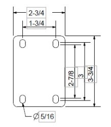 (image for) Caster; Swivel; 4" x 1"; Polyolefin; Plate; 2-3/8"x3-5/8": holes: 1-3/4"x2-7/8" (slots to 3"); 3/8" bolt; Zinc; Plain bore; 175#; Tread brake (Item #67113)